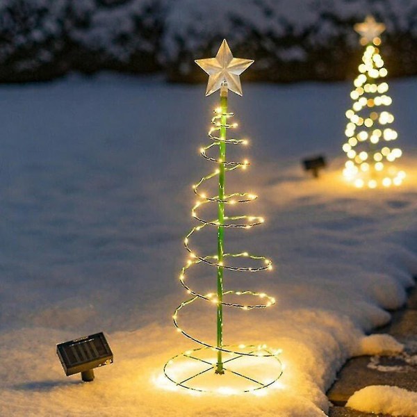 Aurinkoenergialla toimiva led-spiraali joulukuusen valo Kodin puutarhan juhlasisustus (lämmin valo)