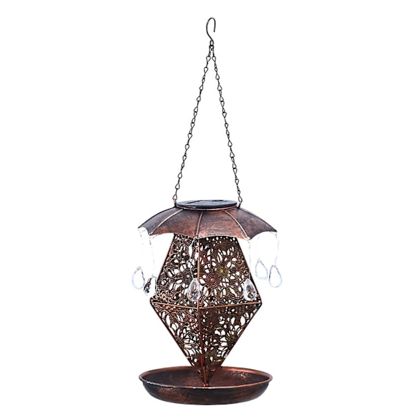 Järnsolcellsmatare för fåglar, marklampa, paraply, dropp-dropp, trädgård, innergård, utomhusdekorationer, innergårdssoda (brun)