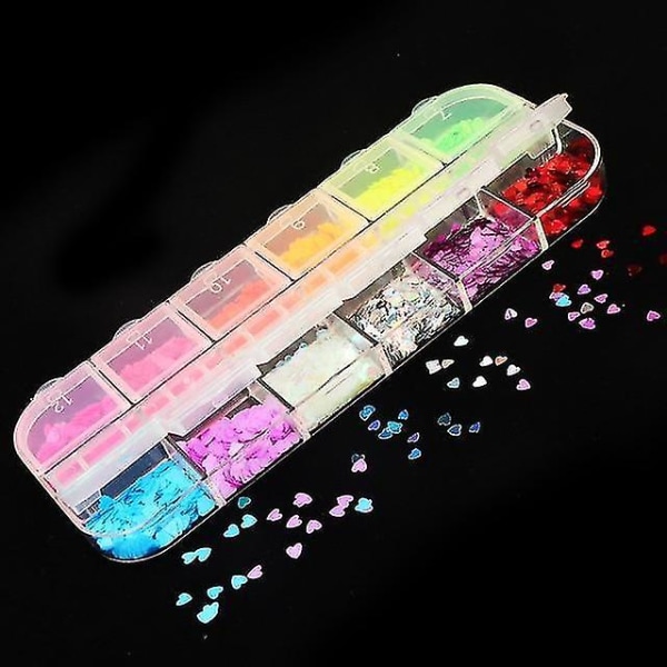 12YGAX Holografisk Nail Art Glitter 3d Farve Fuld Flakes