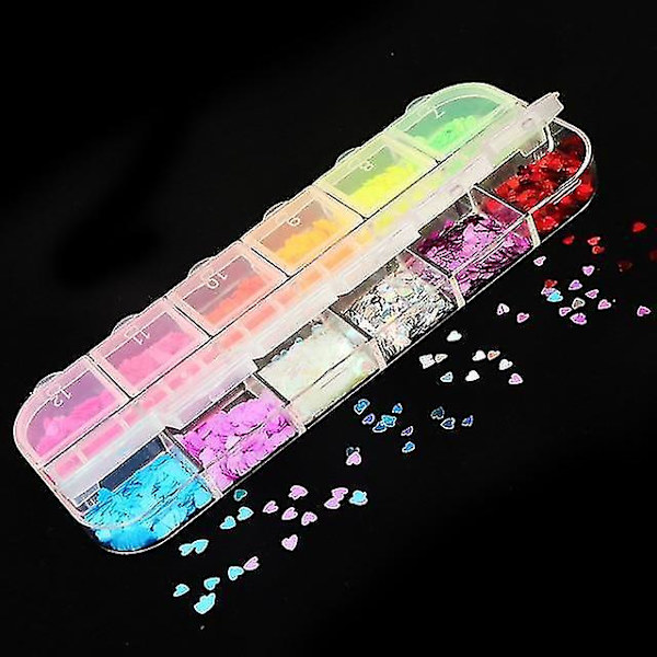 12YGAX Holografisk neglekunst glitter 3d farge full flak