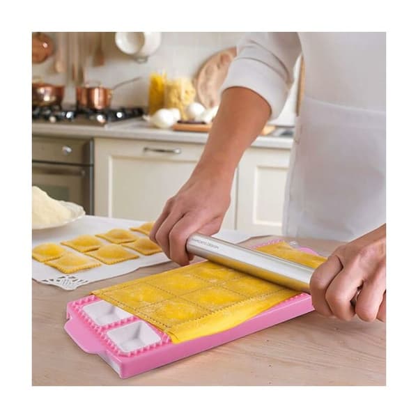 Dumpling Tray Ravioli Formar, Dumplings Maker Ravioli, Dumpling Maker med kavel, Dumpling Pie Ravioli Form Bakverktyg för bakning (Set om 2)