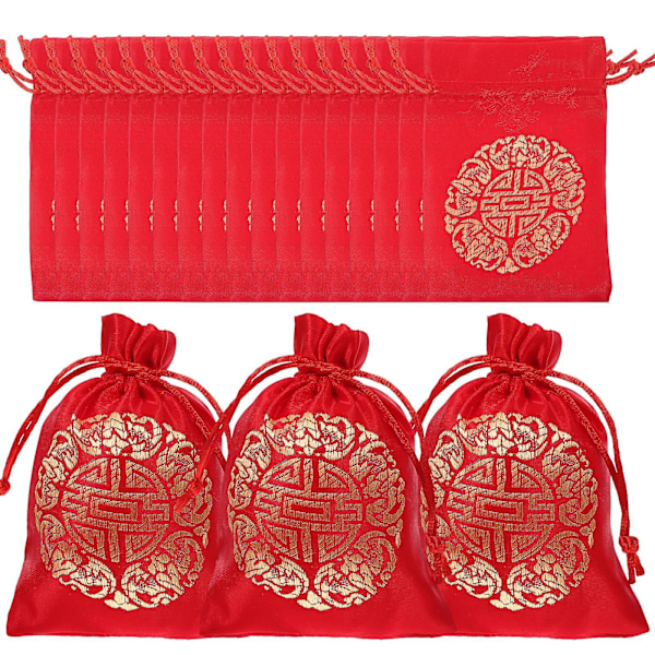 20 smykkeposer, gaveemballageposer, snøreposer, nytårs slikemballageposer (13,00X10,00X0,20CM, 1 rød)