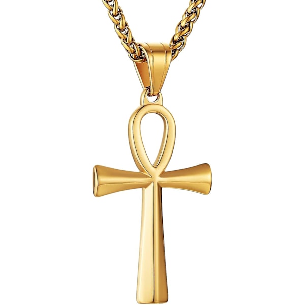 Men's Stainless Steel Coptic Anker Cross Religious Pendant Necklace, 55.08+5.08cm Rope Chain