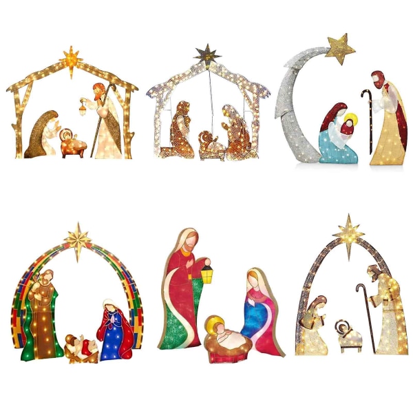 LED Hellig Familie Lighted Nativity Scene Yard Utendørs Juledekorasjon, 50% Tilbud