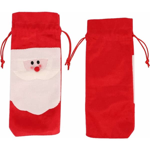 2 st jultomte-påsar för vinflaskor, julklapps-påse, vinflaskskydd med tomte, dragsko, julbordsdekoration
