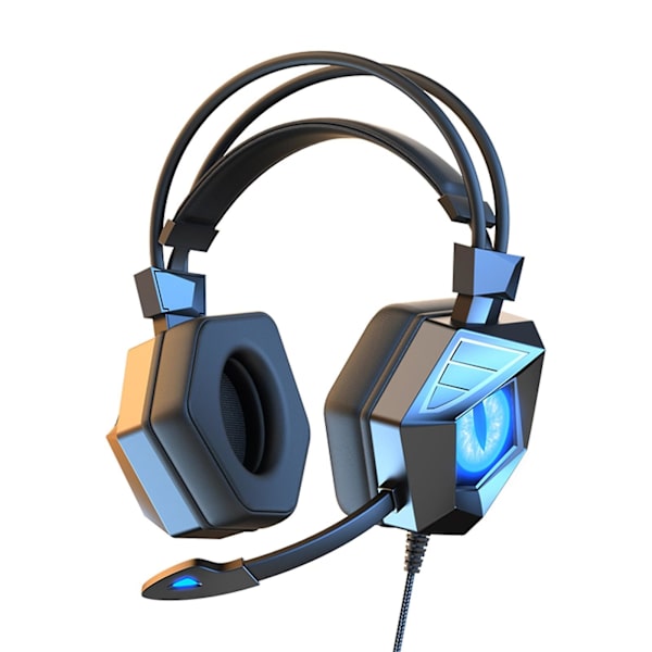 Omkring-örat bas spelheadset surroundljud hörlurar med brusreducerande mikrofon med lampor（Blå）