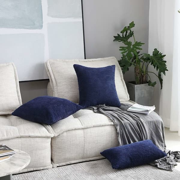 Set med 2 dekorativa kuddfodral i manchestertyg, rektangulära ränder, soffa 16\" x 16\" marinblå