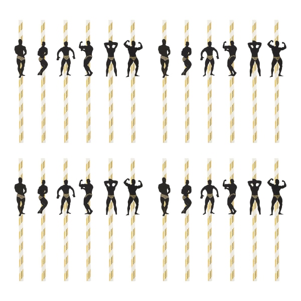 24-pakninger striptease stangdanssugerør Engangssugerrør Utdrikningslagsdekorasjoner (19,7 x 0,6 cm, gull)