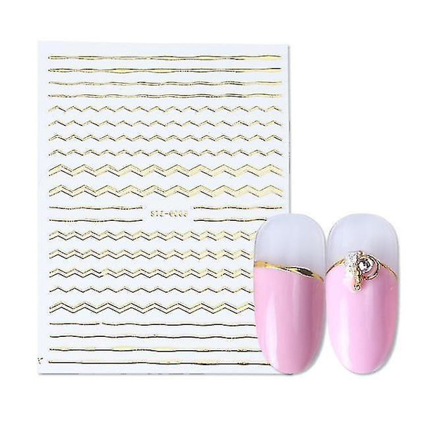 STZ G003 Guld 3d Nail Art Stickers raka böjda vågor liners Stripe