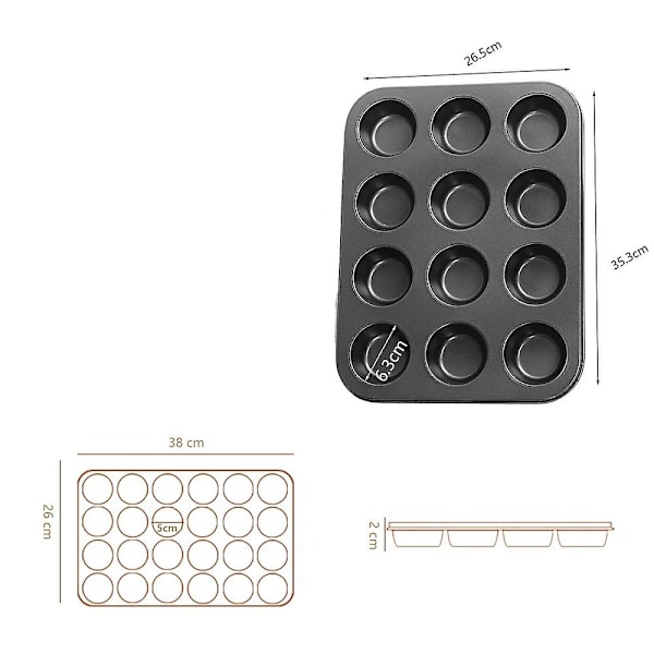 Mini muffinform 24 huller & 12 huller Inspiration muffinform til non-stick belagt kort bagetid til søde og salte opskrifter