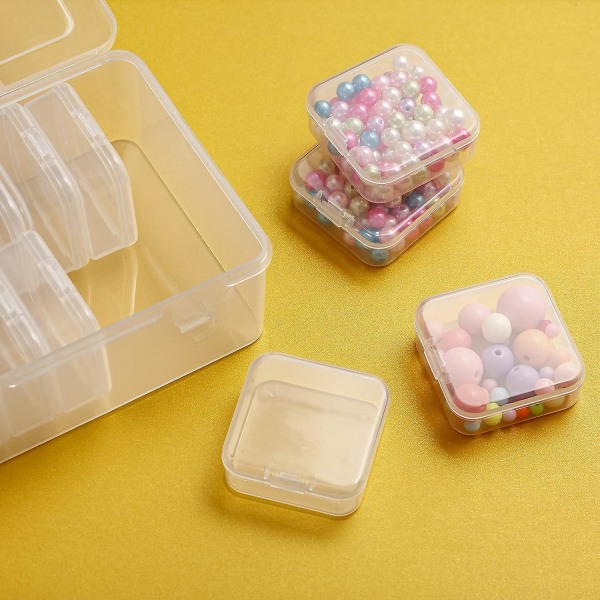 Lille perlebeholder, plastopbevaringsboks Mini klar perleopbevaringsbeholder, rektangulær klar æske med hængslet låg