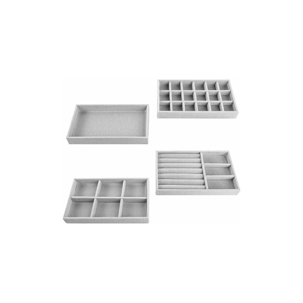Sammets smyckesbricka, set med 4 smyckesorganisatörer, grå