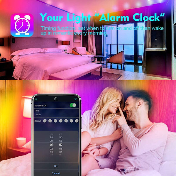 LED-remsa, flexibel LED-remsa, trappa, rumsljusremsa, ej vattentät, Bluetooth-styrning, 5M 150 lampor