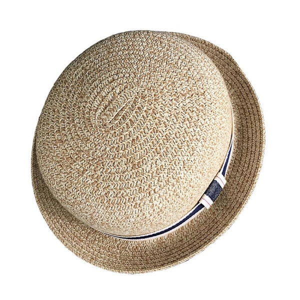 Hatt, Halm Fedora Solhatt Dam Herr Vikbar Vikbar Trilby Panama Stil Sommar Strandhatt, Bästa Morsdagspresent till Mamma och Fru. (blå)