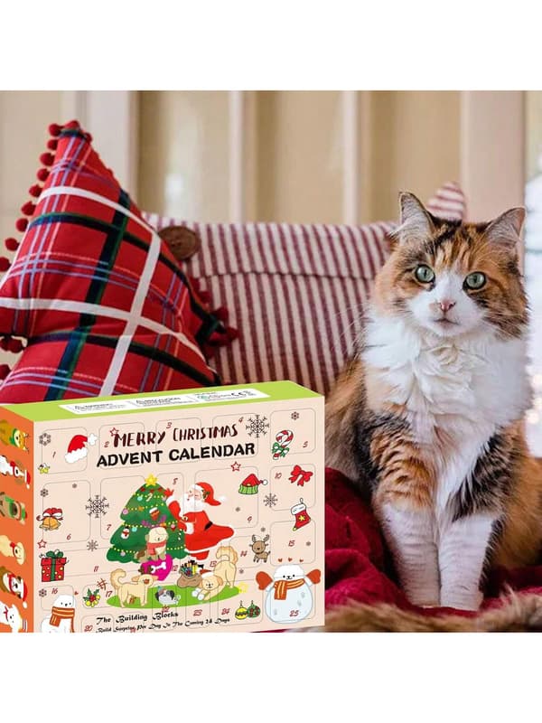 Julekalender til kæledyr, 24-dages jule- og halloweengaveæske til hunde og katte
