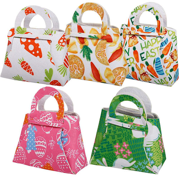5-pakke påskegaveposer med håndtak påskegaveposer filt påskegaveposer (13X12 cm, assorterte farger)