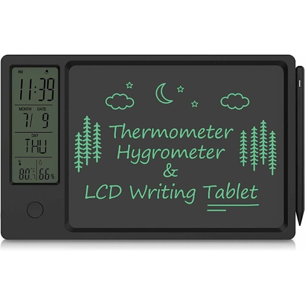 Hygrometer Termometer - LCD-skrivplatta med klocka, kalender och temperaturvisning (9,5 tum)