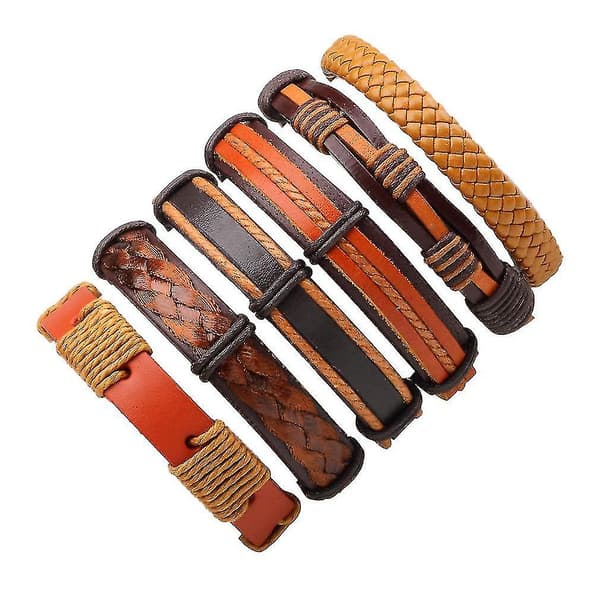 6 st/lot Retro Flätad Läderarmband