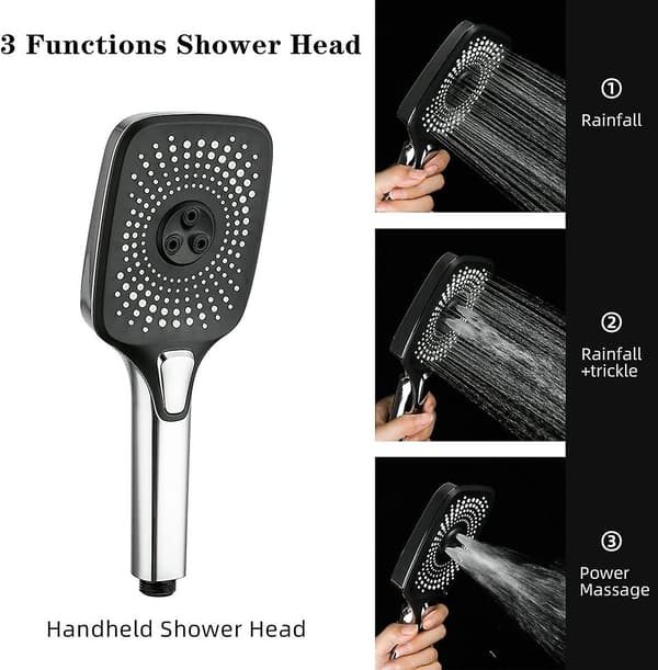 3-funktions handdusch med högtryck och knappkontroll för spa, krom