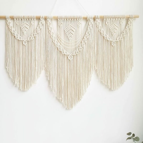 Macrame Väggbonad Stor Boho Chic Vävda Gobeläng Blad Tassel Konst Bomullsrep Bohemisk Macrame Väggdekor för Sovrum Vardagsrum Lägenhet Bakgrund
