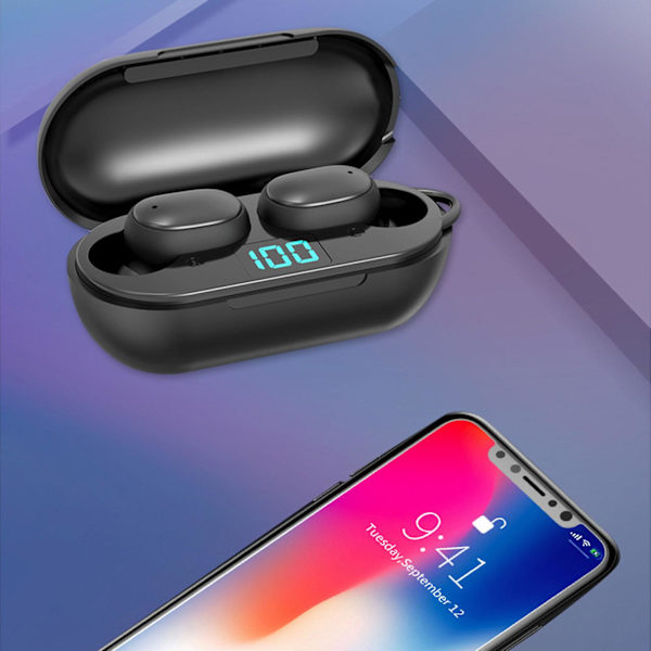 Bluetooth 5.0 trådlösa öronsnäckor med trådlöst laddningsfodral Stereo-hörlurar In Ear Inbyggd mikrofon Headset Premiumljud med djup bas för sport（Svart）