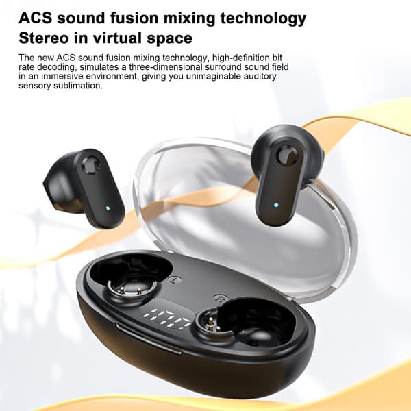 Intelligent Digital Display Transparent Charging Compartment Bluetooth Headset Semi-In-Ear Bluetooth Headset（Svart）