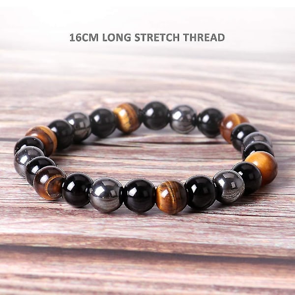 Perler Armbånd Triple Beskyttelse, 2 Pak 8 Mm Tigers Eye Armbånd Hematit Perler & Sort Obsidian Balance Armbånd - Jxlgv