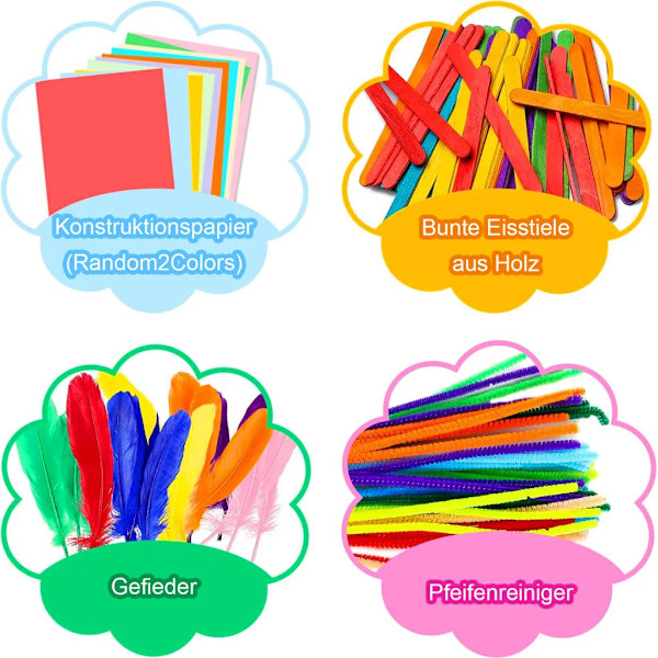 Premium pysselset: Material för pyssel, inkluderar skum, färgat papper, pärlor, pompoms, rullögon. För barn från 5 år och uppåt.