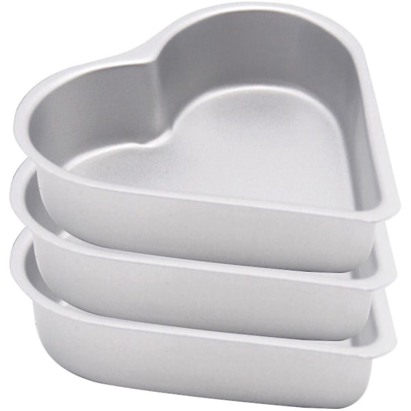 3-pack metallpuddingform hjärtformad kakform non-stick geléform metallpuddingbricka (9,8X9,5X2,4CM, silver)