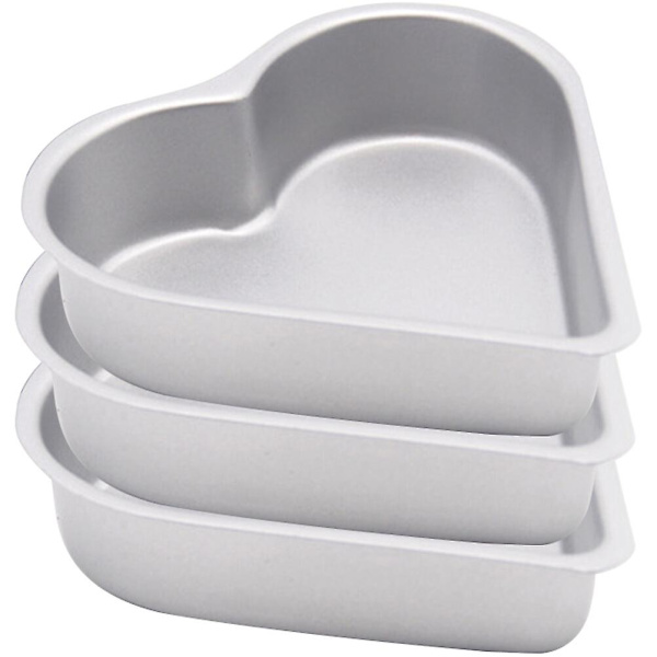 3-pak metal buddingform hjerteformet kageform non-stick geléform metal buddingbakke (9.8X9.5X2.4CM, sølv)