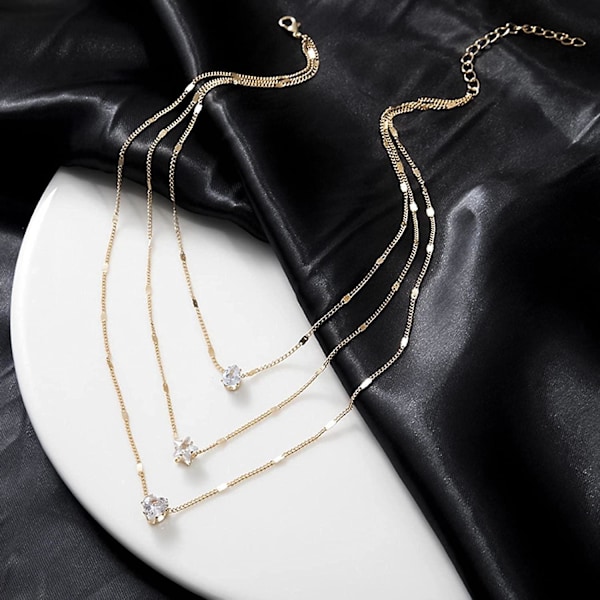 Boho Lagdelt Krystal Halskæde Kæde Krystal Tåre Choker Hjerte Vanddråber Stjerne Vedhæng Halskæde