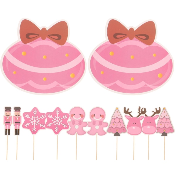 12 pieces Christmas cake picks, cupcake decorations, paper cake inserts, cute cake picks, cake decorations (8.30X8.30X0.10CM, pink)