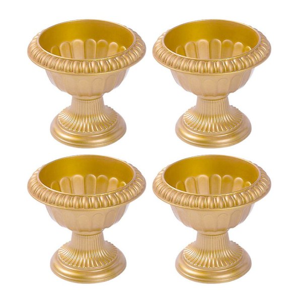 Set om 4 vintage-stil blomkrukor vägguide blomkrukor bröllop pelare blomkrukor (16,5X16,5X15CM, guld)