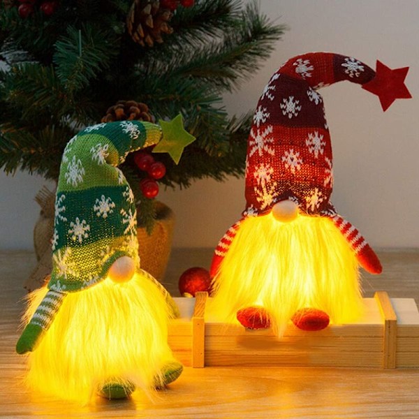 Faceless Dolls LED LuminousPlush Toy Gnome Doll Gnome Christmas Decoration LED Luminous Gnome som dekoration för vardagsrumskontor (röd)