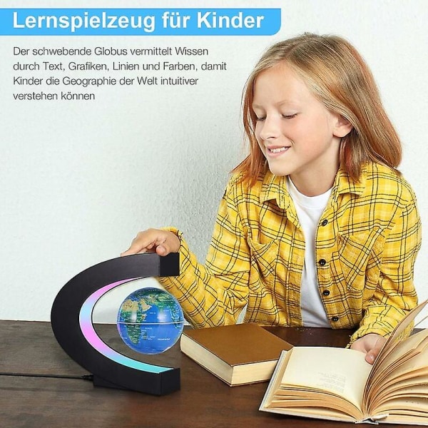 Magnetisk flydende globe, 3,5 tommer C-formet belyst verdenskortklode med LED-farvelys til skrivebordsdekorationslegetøj til børn, fødselsdag og ferie