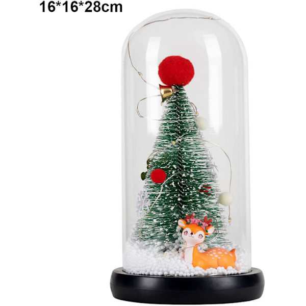 Julgran i glaskupol Liten julgran Belysning Dekoration för skrivbord Lysande minijulgran (Hårboll liggande fawn)