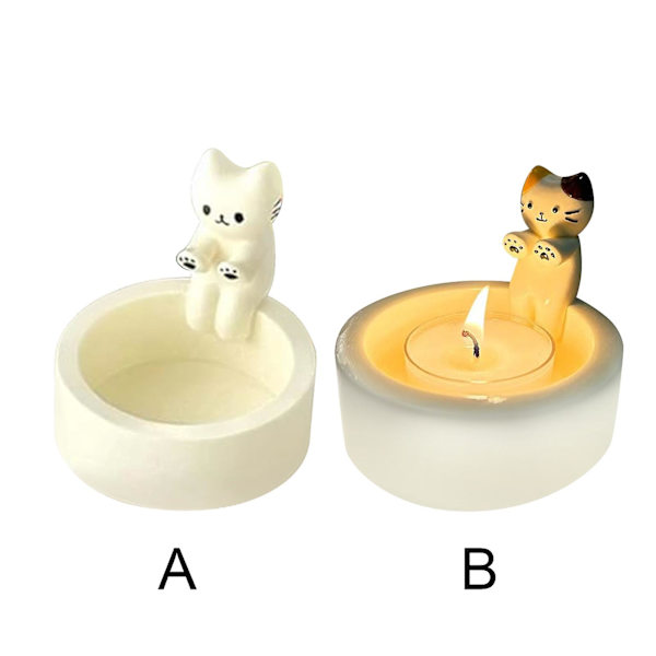 Cartoon Kitten Ljusstake, Kitty Värmar Sina Tassar Söta Doftande Ljusstake, Present till Vänner（vit）