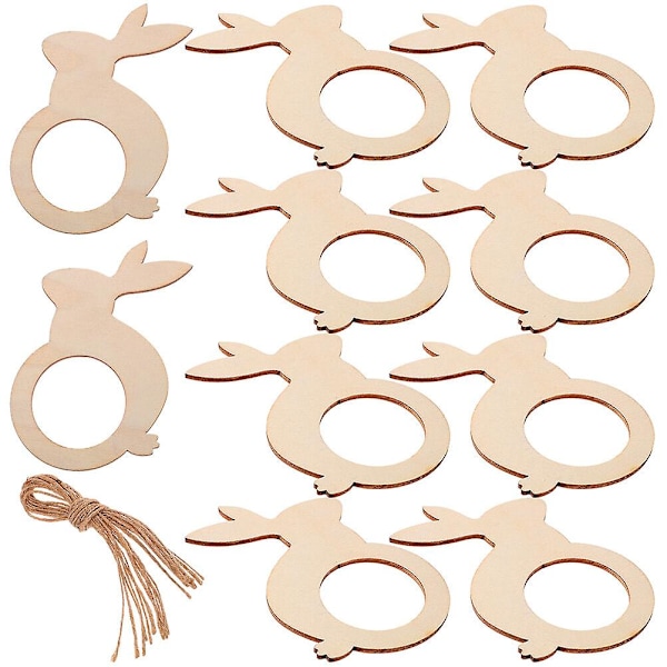 10-pack påskharen servettring trä kanin servetthållare för påsk bröllop födelsedagsfest (9.00X6.00X0.25CM, ljusgul)