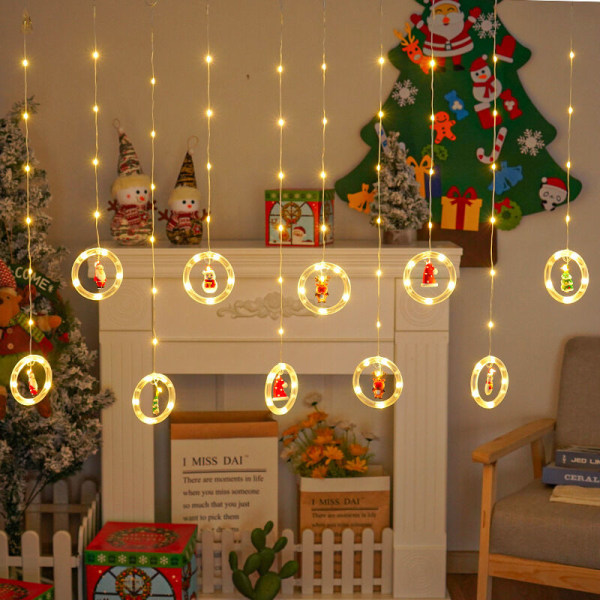 Fönsterbelysning Juldekor Ringljus med prydnad Leksak LED Gardinbelysning Inomhus Utomhus Nyhet Julträd Hemträdgårdsdekorationer (varmt ljus)