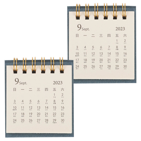 2 pakke mini skrivebords kalender 2024 år bord mini kalender dekorative spiral kalender skrivebords kalender (7.50X6.50X2.20CM, marineblå)