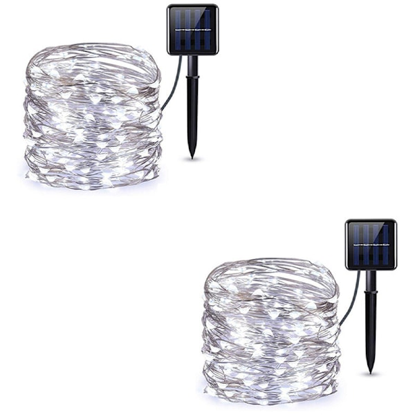 2x50 LED-batteridrivna ljusslingor med fjärrkontroll, 16 fot, lämplig för inomhus- och utomhusbruk, lila