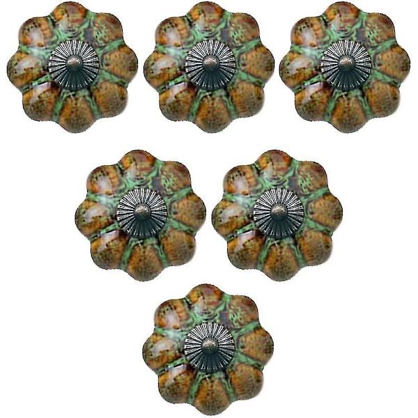 Set med 6 pumpaformade glaserade keramiska europeiska stil lådhandtag (gröna)