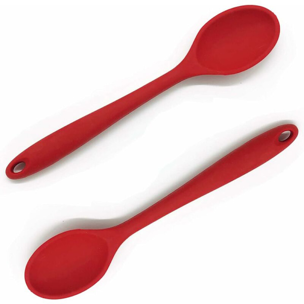 2-delad silikonskedset, non-stick-beläggning, för matlagning, BPA-fri, för omrörning, skopa, blandning och servering (röd)