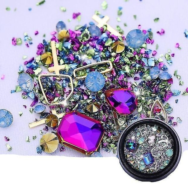 ND07 3D Neglekunst Rhinestone Mix Størrelser Ab Farver Flad Bund Kameleon Neglestifter