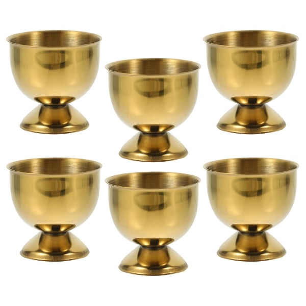6-pack äggkopp i rostfritt stål, äggställ för skrivbord, liten ölglas (4,70 x 4,70 x 4,70 cm, guld)