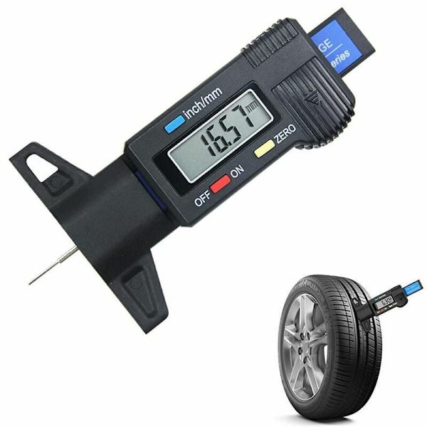 Däckdjupmätare, Däckmönsterdjupmätare, Digital djupmätare med LCD-display för bilar, motorcyklar, lastbilar, metrisk/tum, 0-25 mm