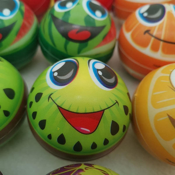 12 st 6,3 cm mjuka svampfrukter apelsin grimas squeeze boll antistress avlastningsboll leksaker för barn (slumpmässig färg)