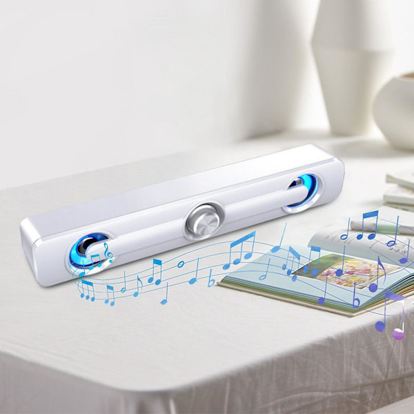 Datorljudshögtalare Skrivbord Hemma Liten högtalare Tung subwoofer Påverkar Notebook Mobiltelefon Strip Hög volym（Vit）