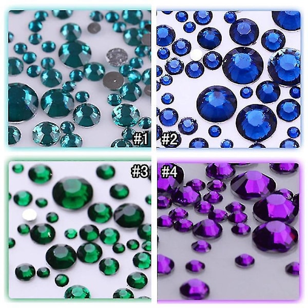 ND05 3D Neglekunst Rhinestone Mix Størrelser Ab Farver Flad Bund Kameleon Neglestifter