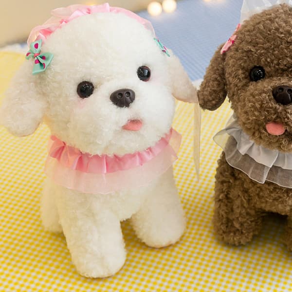 Gosedjur Simulerad Elastisk PP Bomullsplysch Liten Teddy Hund för Sofadekoration (Vit)